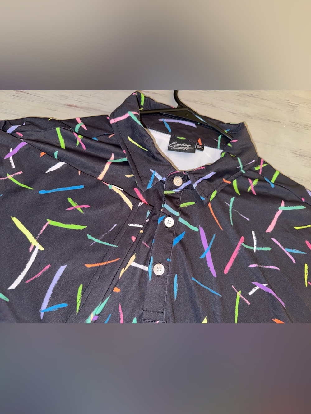 Sunday Swagger Men’s XXL Black Neon Multicolor Performance Golf Polo